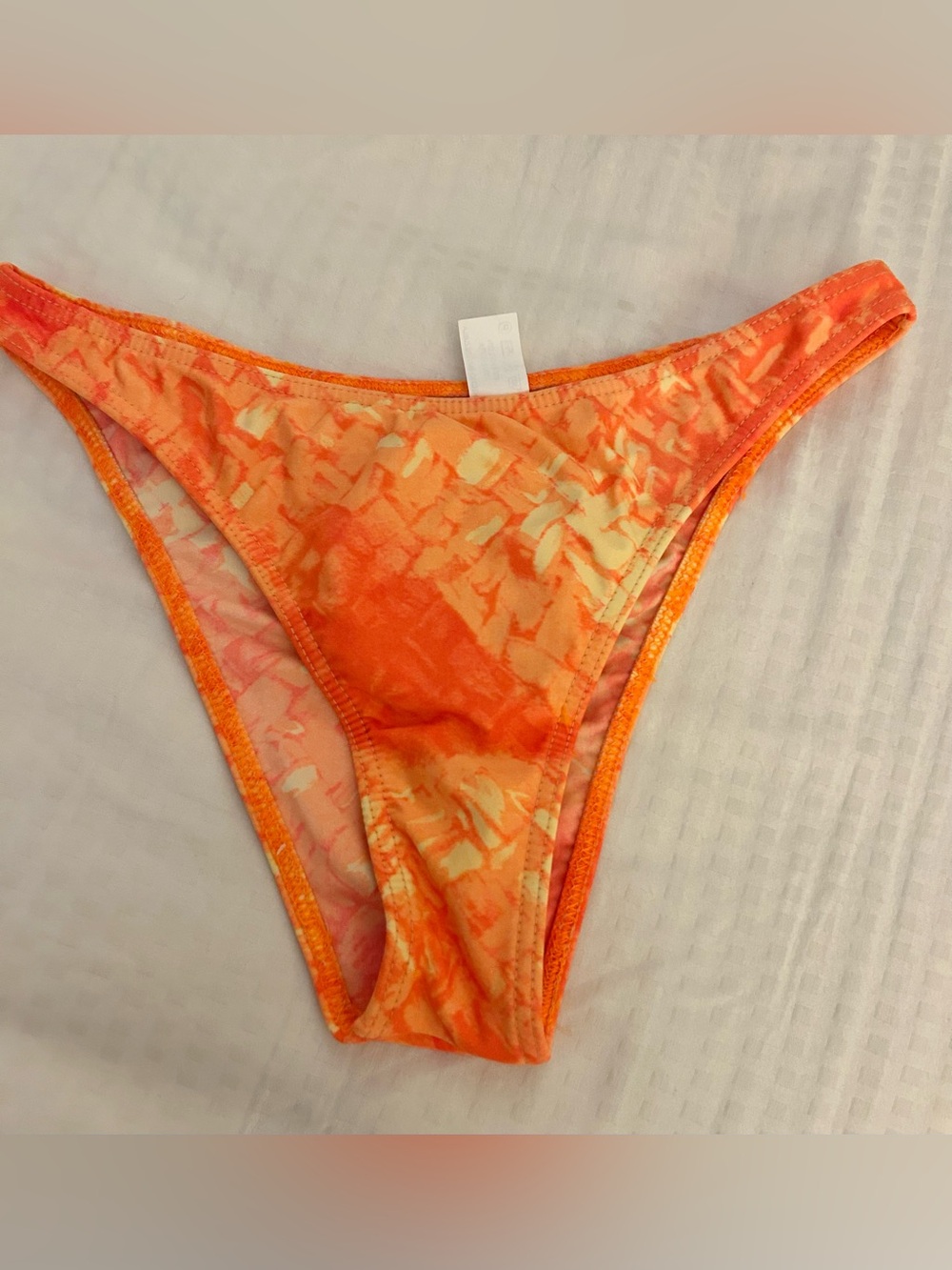 Vibrant Orange/Cream Patterned High Waist Bikini Bottoms L